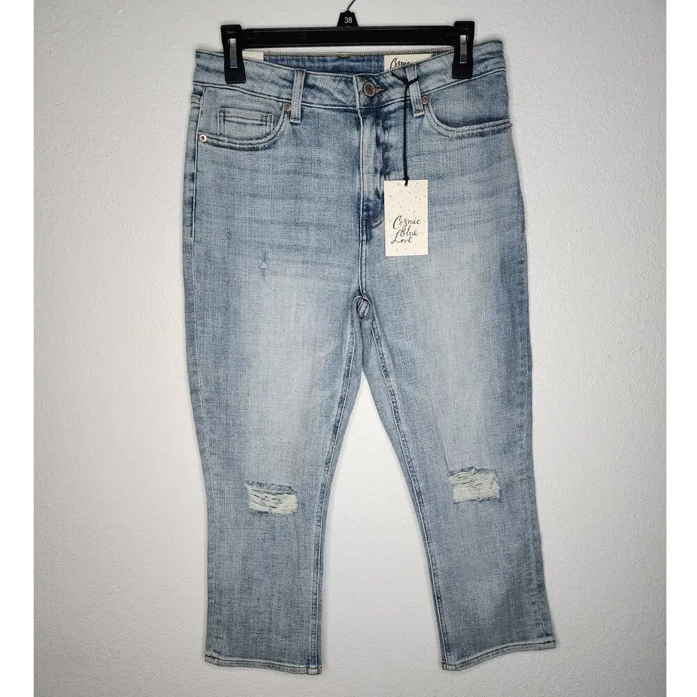 Cosmic Blue Love Brielle Vintage High Rise Capri Jean Indigo Sanctuary Crop Rip